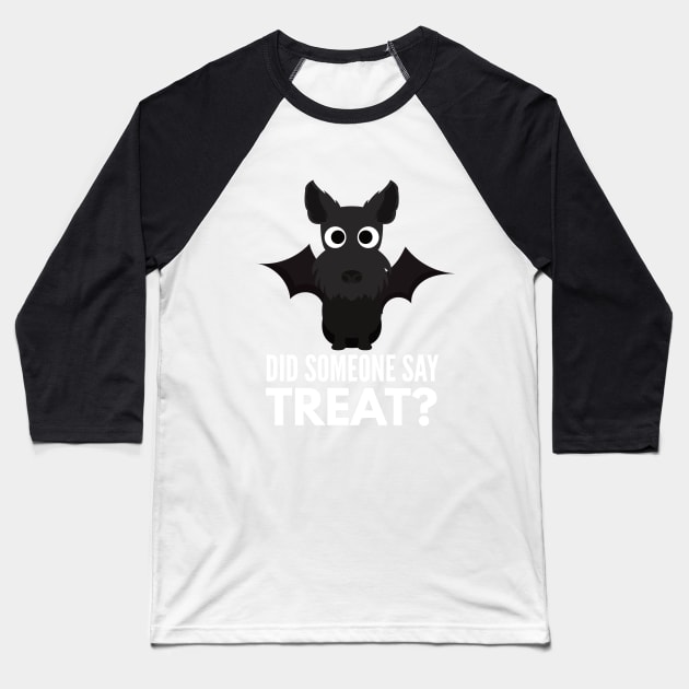 Scottish Terrier Halloween Trick or Treat Baseball T-Shirt by DoggyStyles